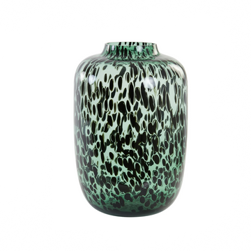Vase Glas grün schwarz gefleckt Leo