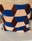 Kissen Samt Patchwork 55x55cm nude/knallblau/braun
