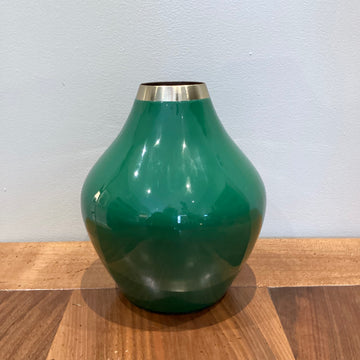 Vase grün Emaille Goldrand klein