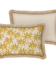 Kissen doppelseitig mit Fransen gelb Palmen / uni ecru