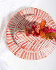 Keramik Dose/ Schale mit Deckel, peach/weiß mit Perlen