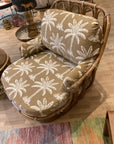 Vintage Sessel Rattan Drehsessel neu bezogen mit Palmenmotiv