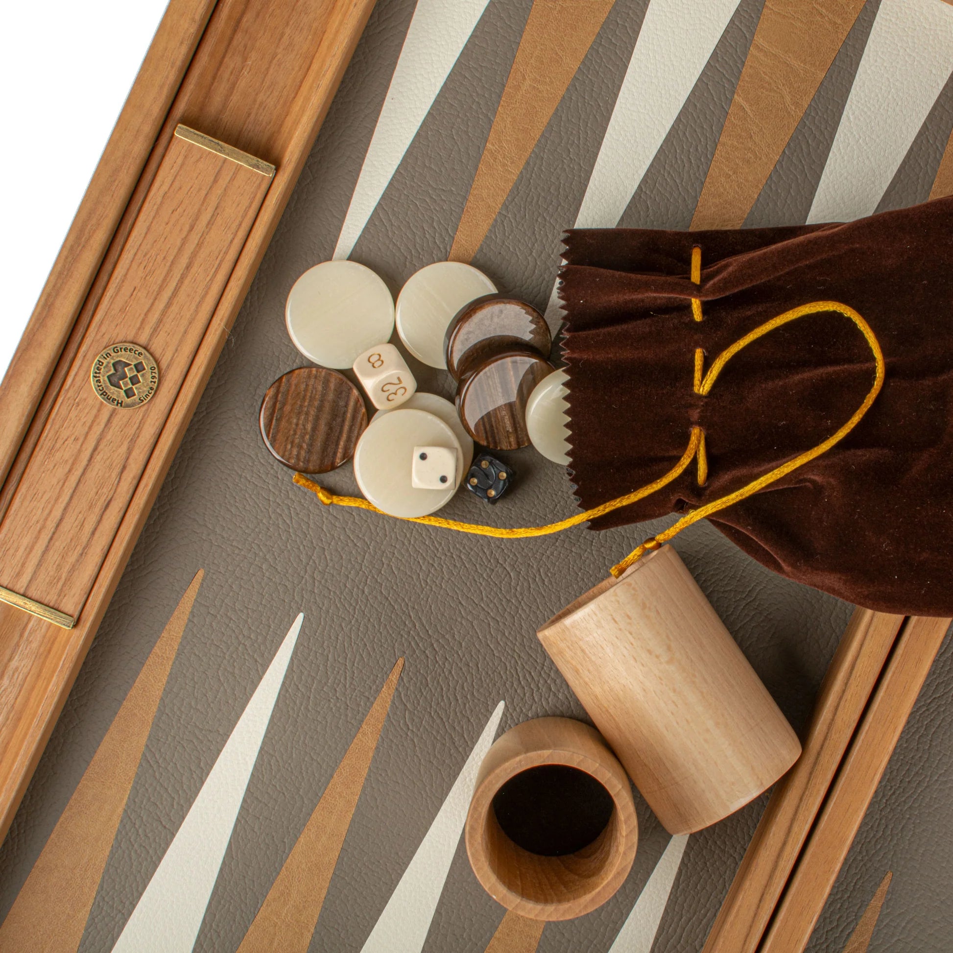 Backgammon Holz mit Leder