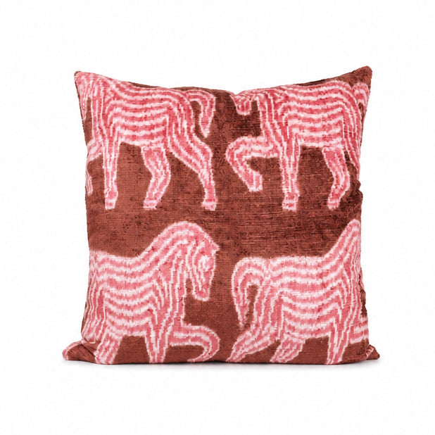 Kissen Ikat 50x50 Pferde braun/ rosa
