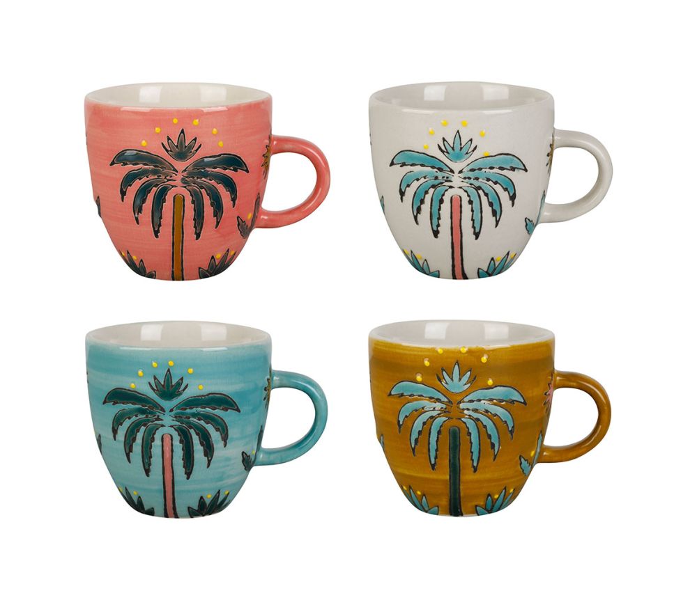 Tasse Espresso multicolor Palme mit Henkel