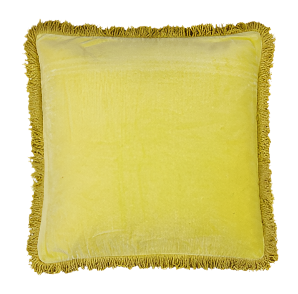 Kissen Samt Fransen Ton in Ton, 45 x 45 cm