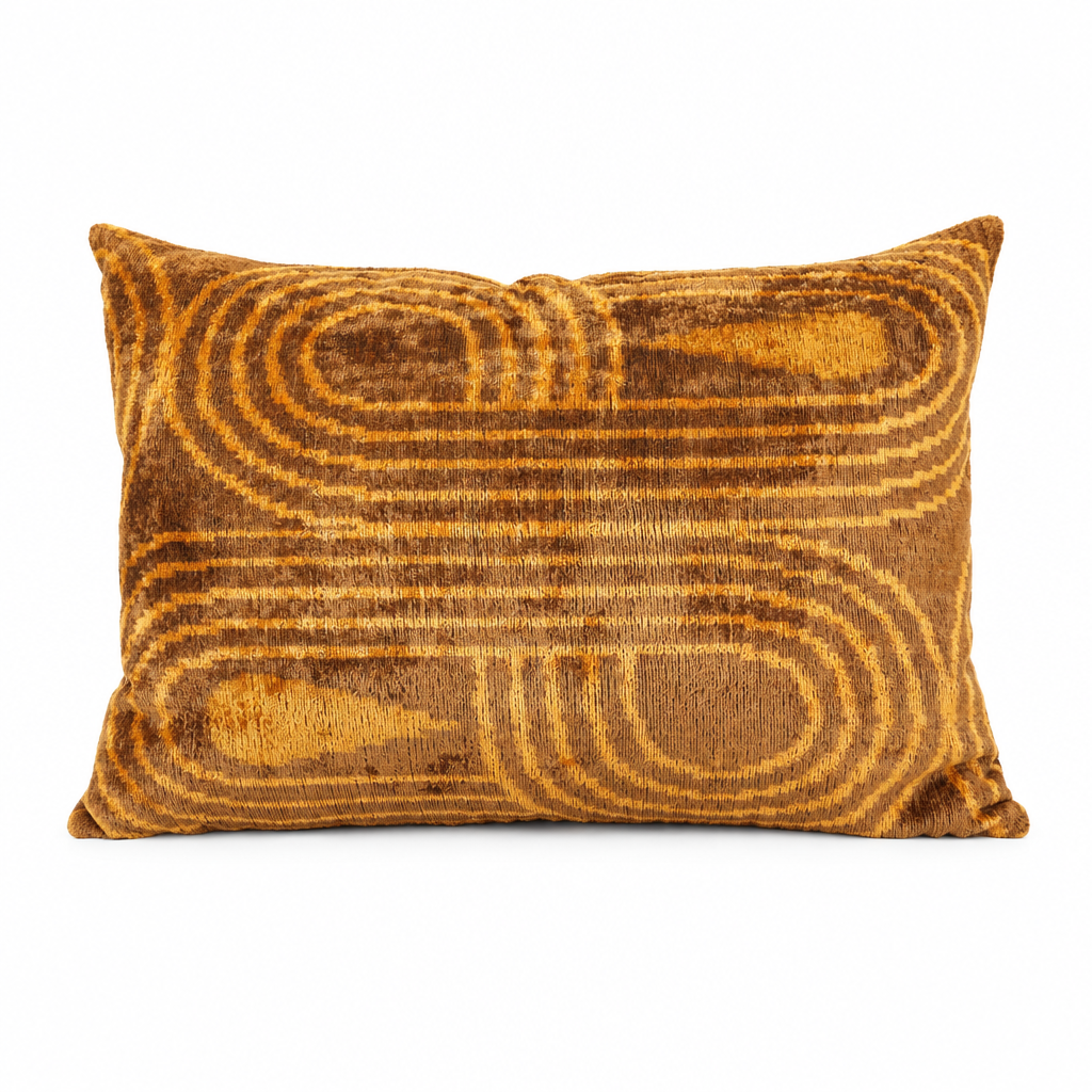 Kissen Ikat Samt Linien orange/braun, 40x60cm
