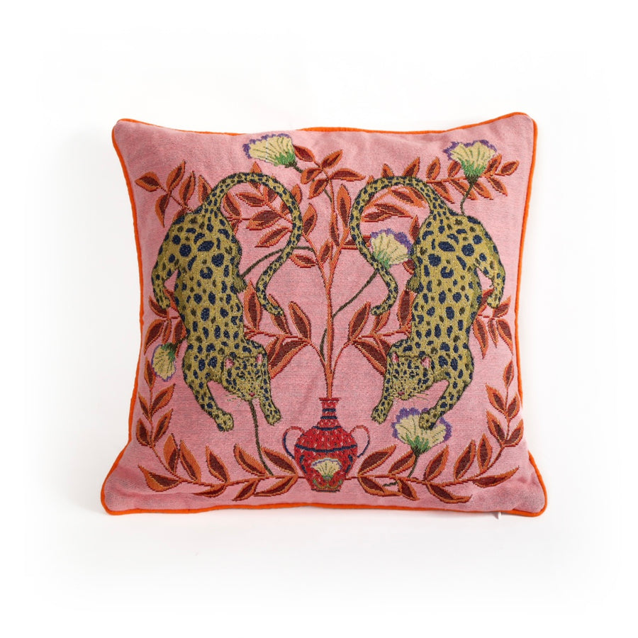 Kissen Jacquard Leoparden rosa 50 x 50 cm