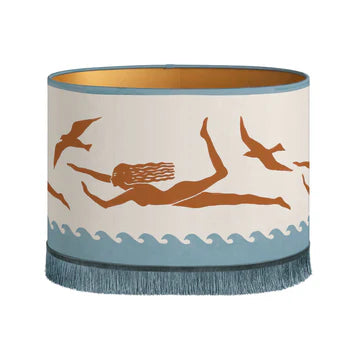 Lampenschirm mit Fransen „die Schwimmenden“ blau/ braun/ecru
