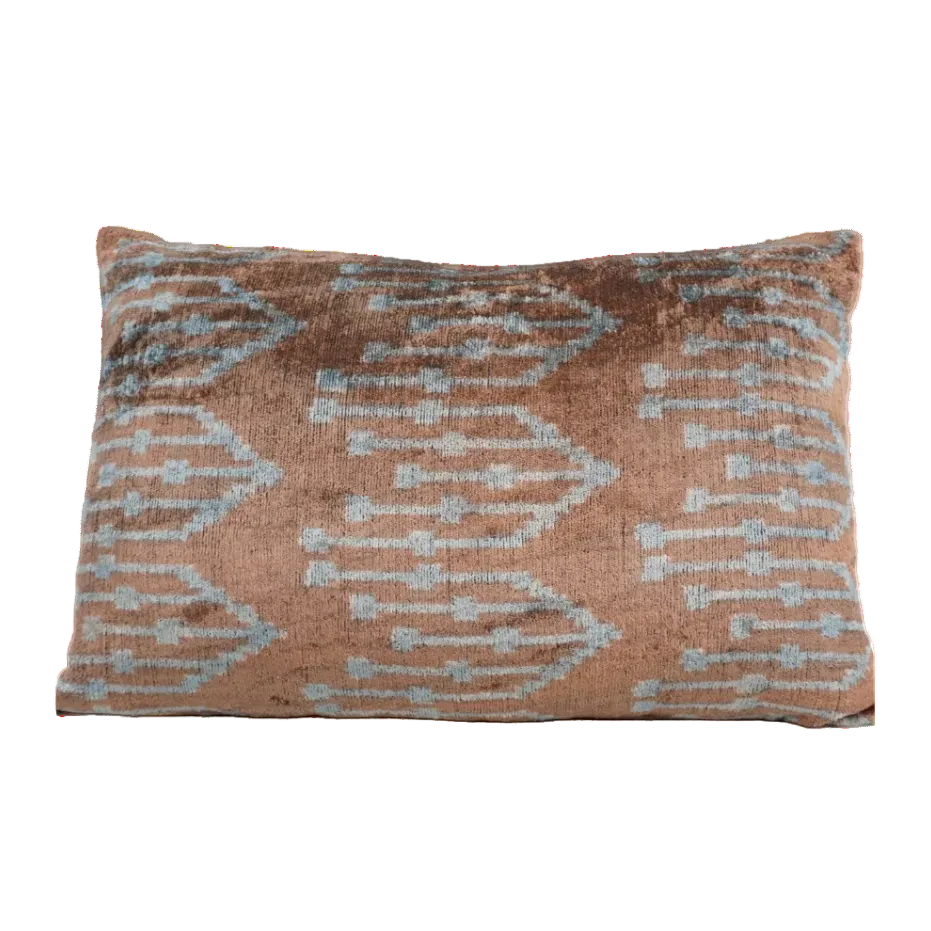 Kissen Ikat Samt abstrakt braun/blau 40x60cm