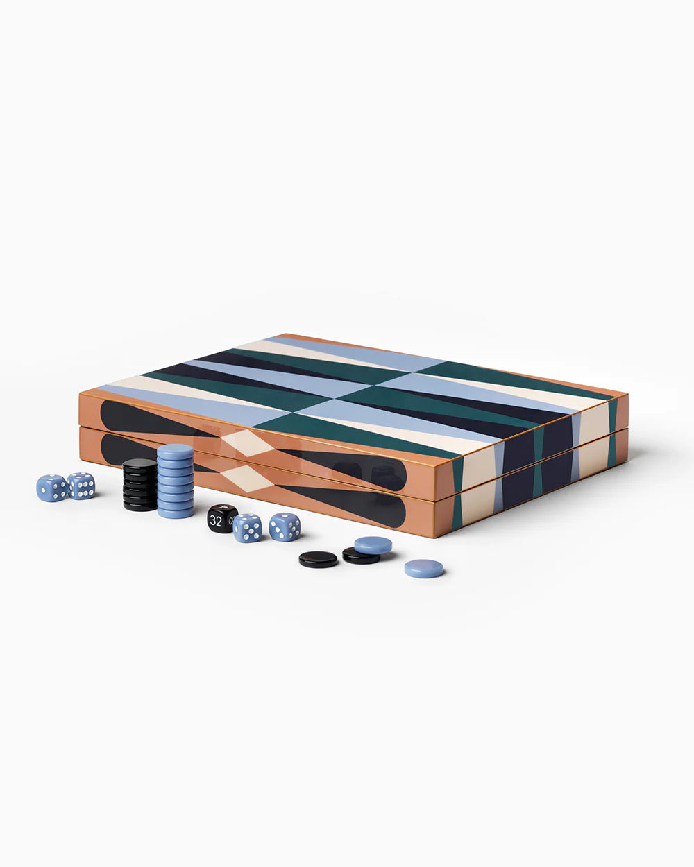 Backgammon blau/ grün/ camel in Lackbox