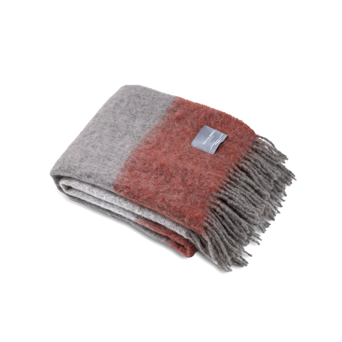 Decke Mohair Streifen ziegelrot sand