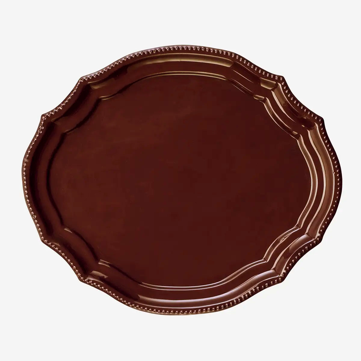 Tablett oval gewellte Kante und Bordüre bordeauxrot