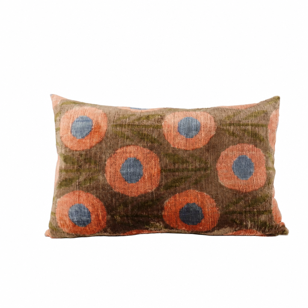 Kissen Ikat Samt Punkte braun/rosa/blau,grün, 40x60cm