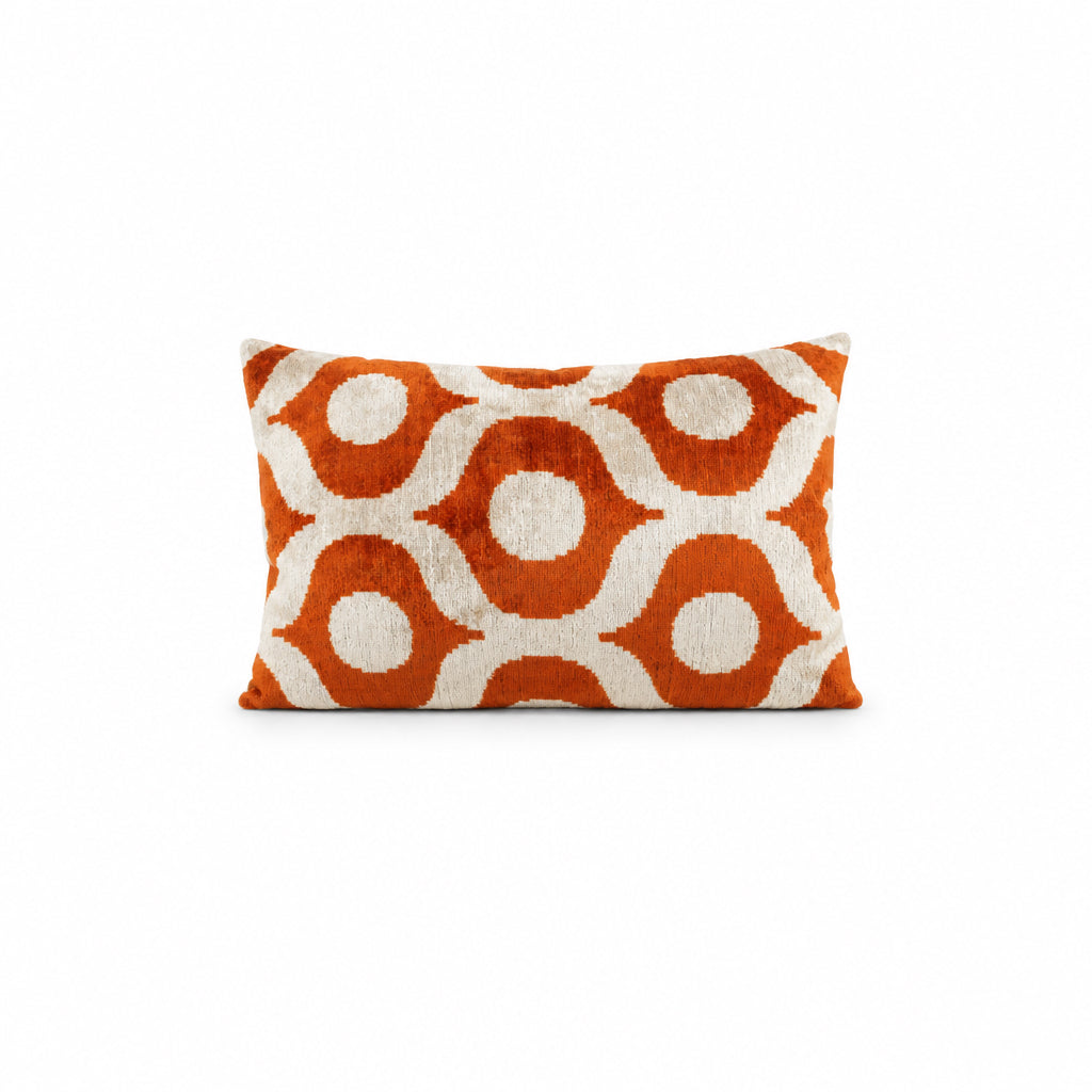 Kissen Ikat Samt cognac/weiss 40x60cm