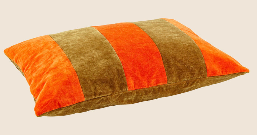 Kissen Samt Blockstreifen Orange/mustard  40 x 60 cm