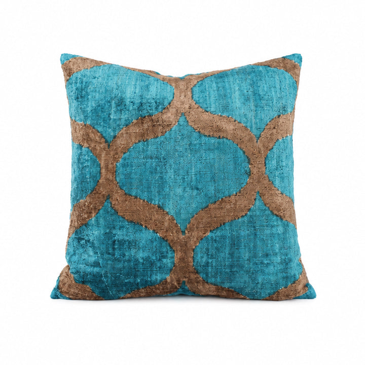 Kissen Ikat Samt türkis/braun 50x50cm