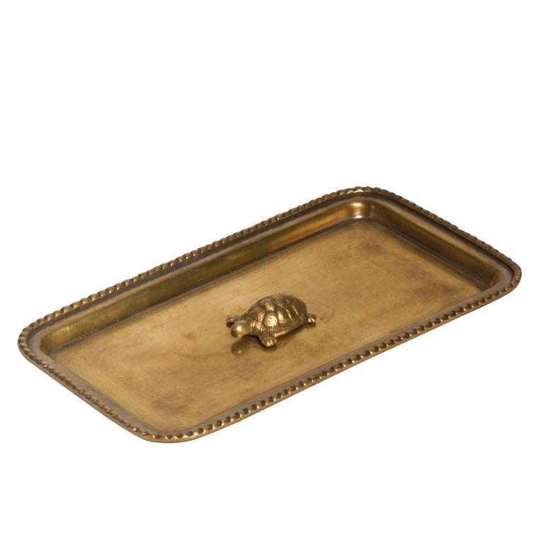Tablett mit kleiner Schildkröte, Metall gold