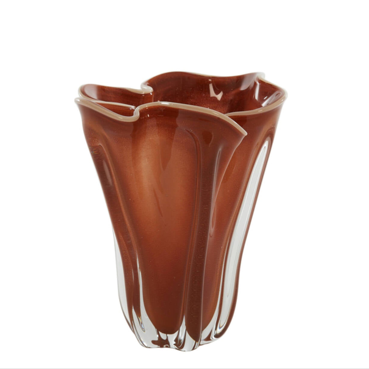 Vase Mocca mit creme Kante, Glas