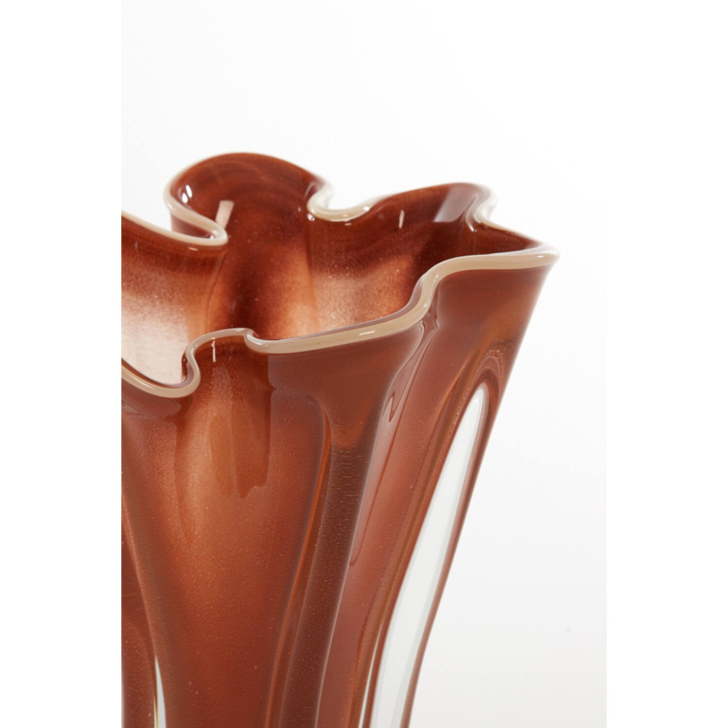 Vase Mocca mit creme Kante, Glas