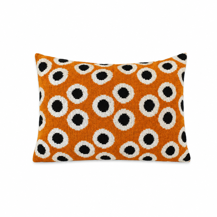 Kissen Ikat Samt dots ocker/weiß/schwarz 40x60 cm