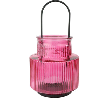 Laterne Windlicht Glas pink, groß