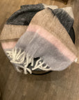 Decke mit Fransen gestreift multicolor- braun/schwarz/rosa
