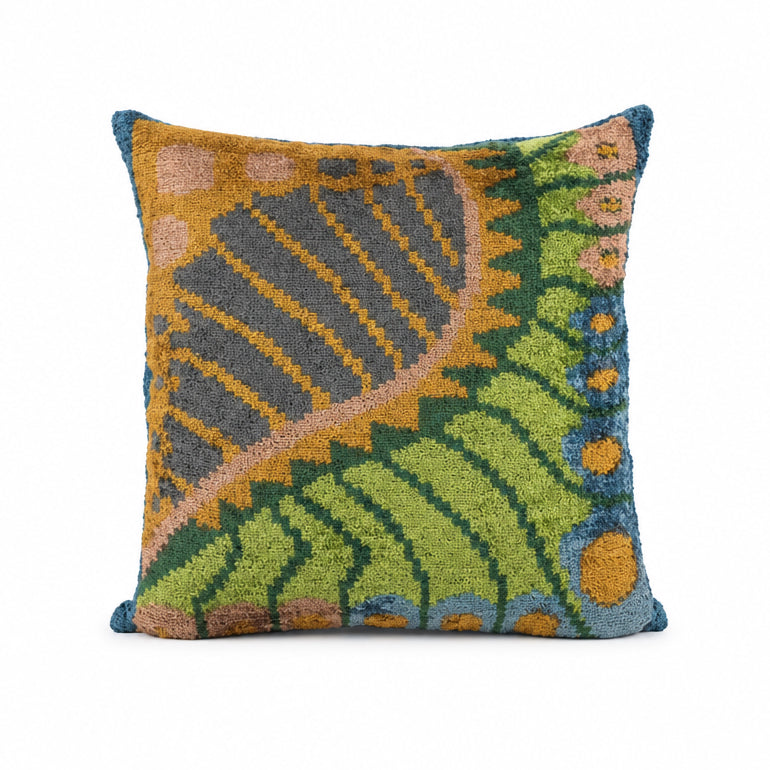 Kissen Ikat 50x50 grün Blätter