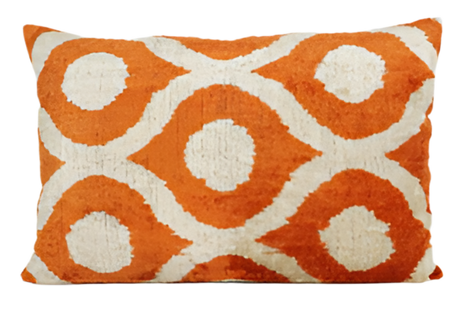 Kissen Ikat Samt 40x60cm orange / weiss