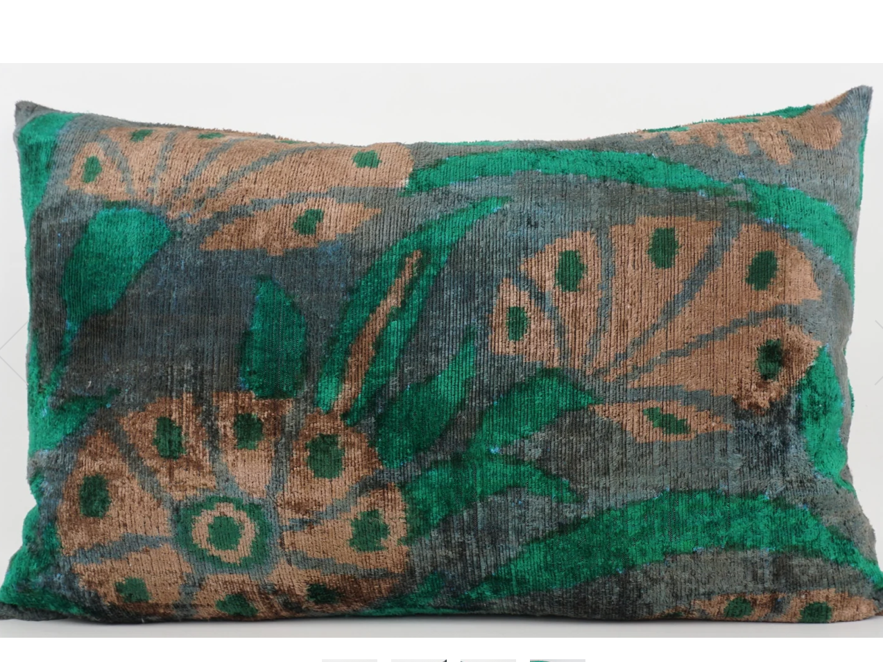 Kissen Ikat Samt Blüten grün/braun, 40x60cm