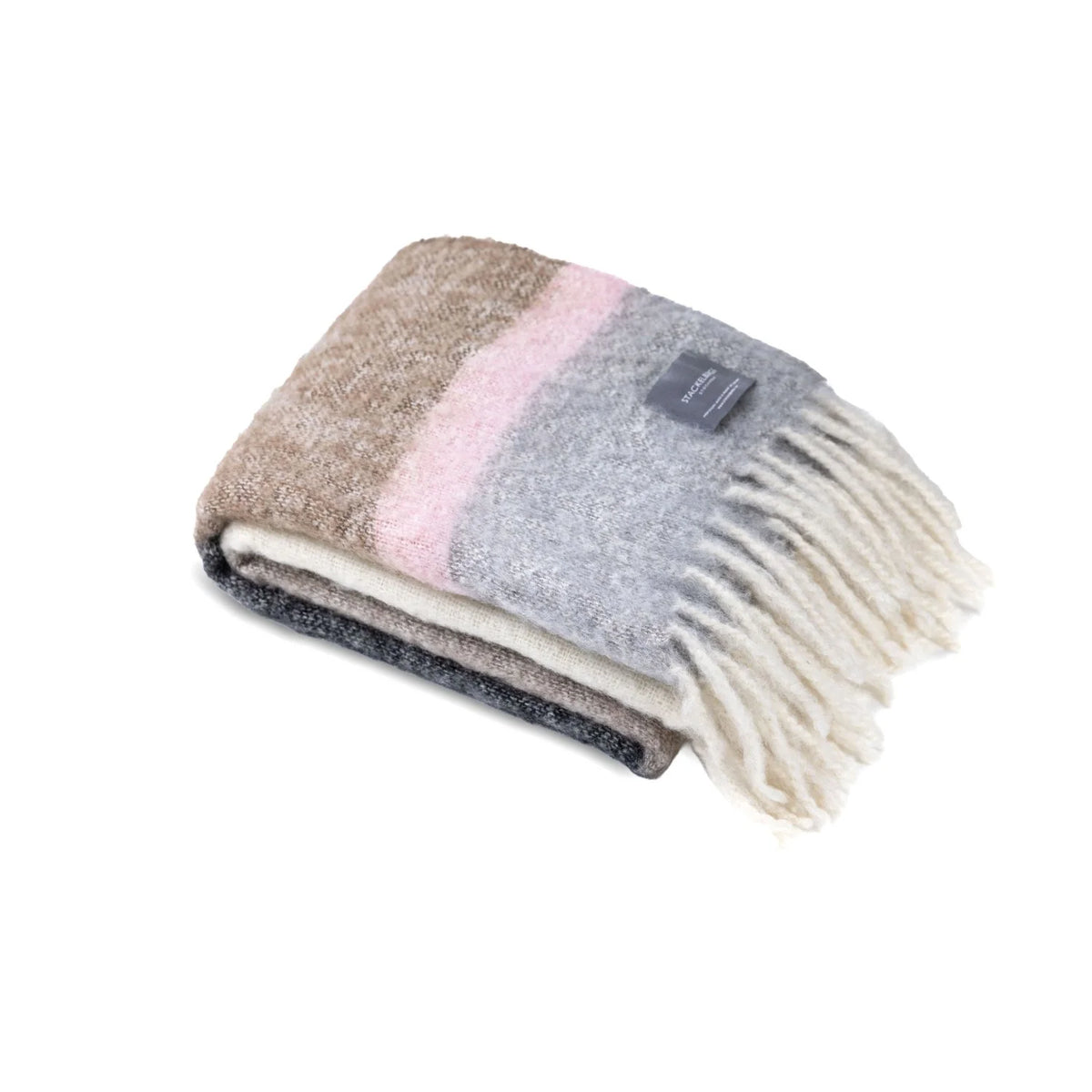 Decke Mohair Streifen braun schwarz rosé