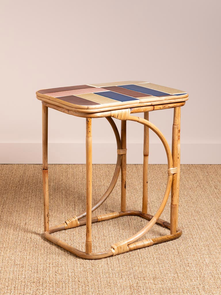 Beistelltisch Fliesen multicolor/ Rattan
