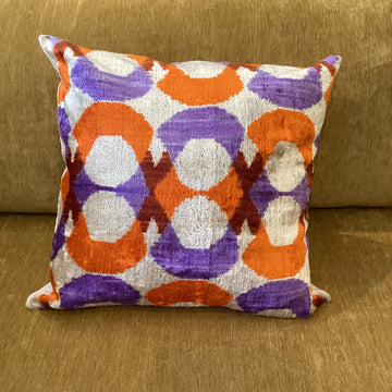 Kissen Ikat Samt orange lila ecru 50x50cm