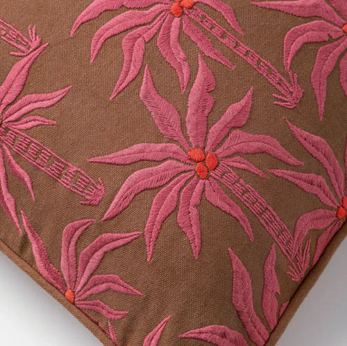Kissen bestickt Palmen Cinnamon / Orchid