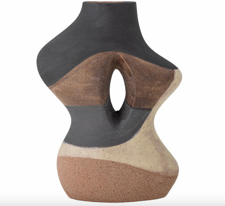 Vase Steingut organisch schwarz / braun / creme
