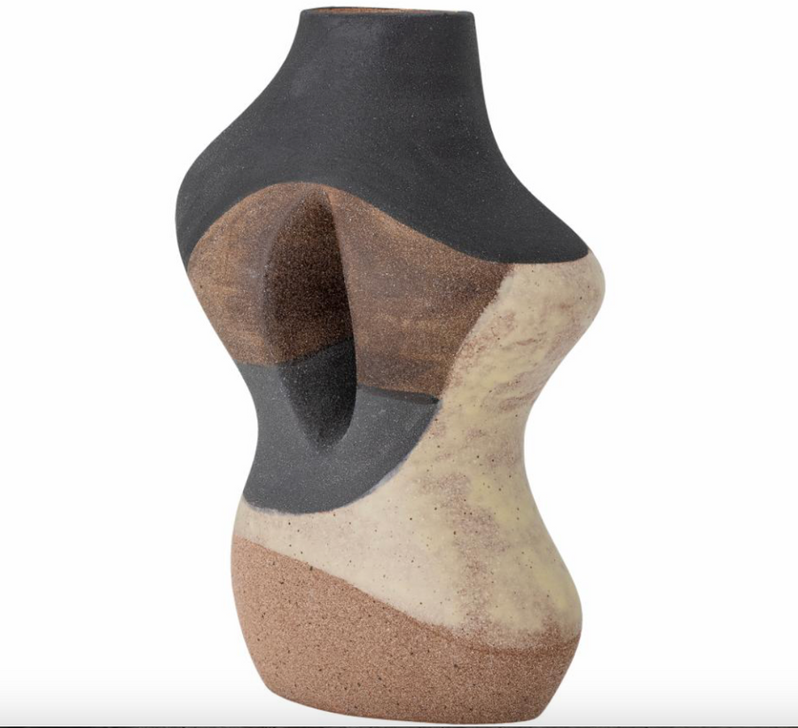 Vase Steingut organisch schwarz / braun / creme
