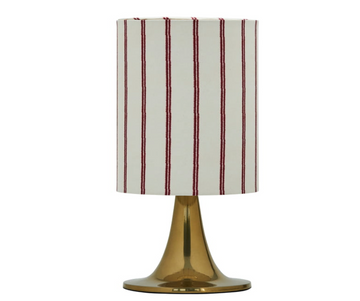 Tischlampe messing und gestreifter Leinenschirm