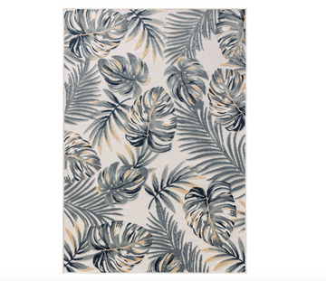 Outdoor Teppich Blätter 120x170cm, schwarz/weiß/ gelb