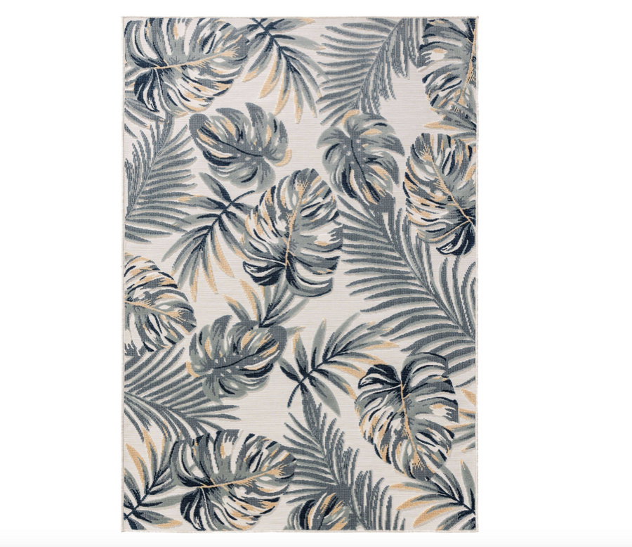 Outdoor Teppich Blätter 120x170cm, schwarz/weiß/ gelb