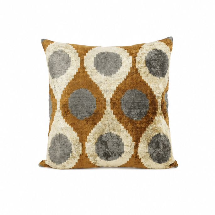 Kissen Ikat Samt braun Wellen 50x50cm