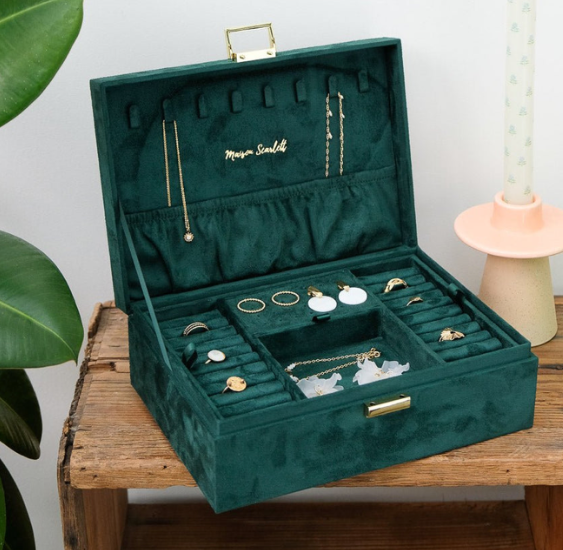 Schmuckbox Velours groß zweistöckig