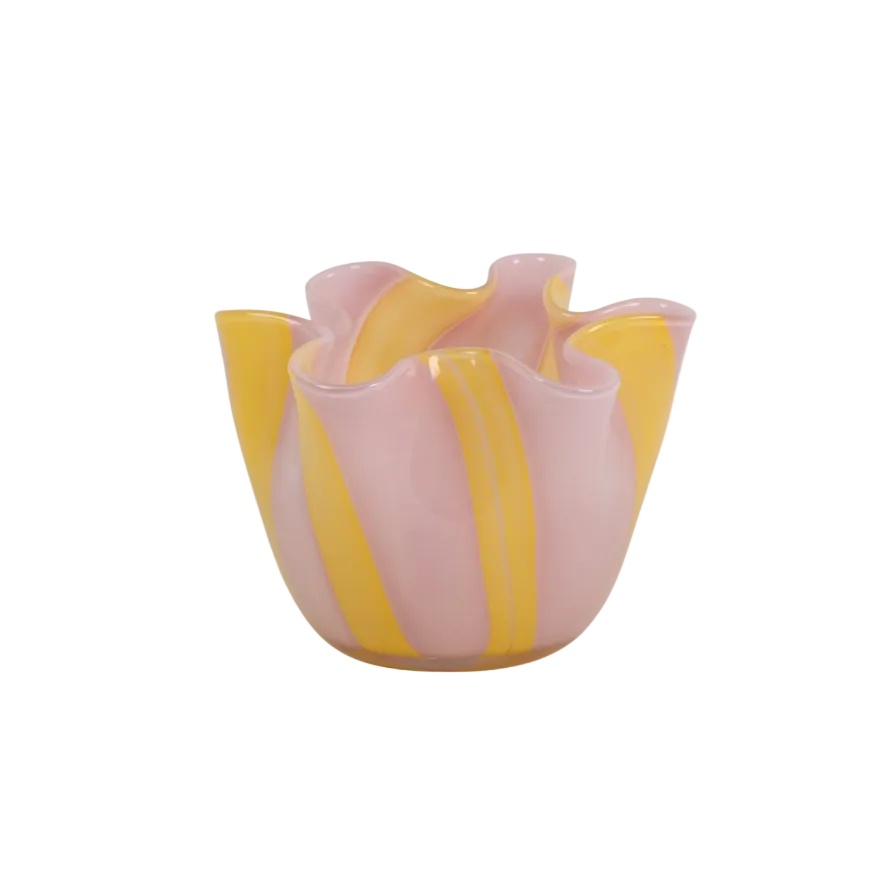 Vase / Teelicht  Wellen mit Streifen rosa/gelb S