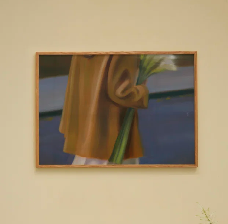 Bild Kunstdruck Frau mit Blumen unterm Arm klein
