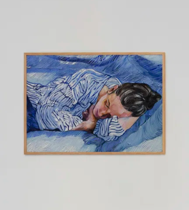 Bild Kunstdruck Frau liegend blau/ weiß