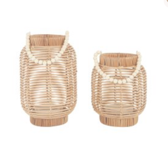 Laterne Rattan mit Perlendetail, 2 Größen