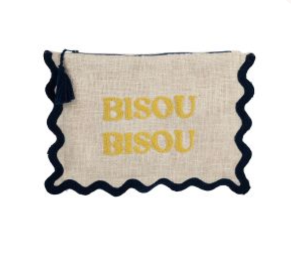 Tasche bestickt Bisou Bisou mit Bogenkante
