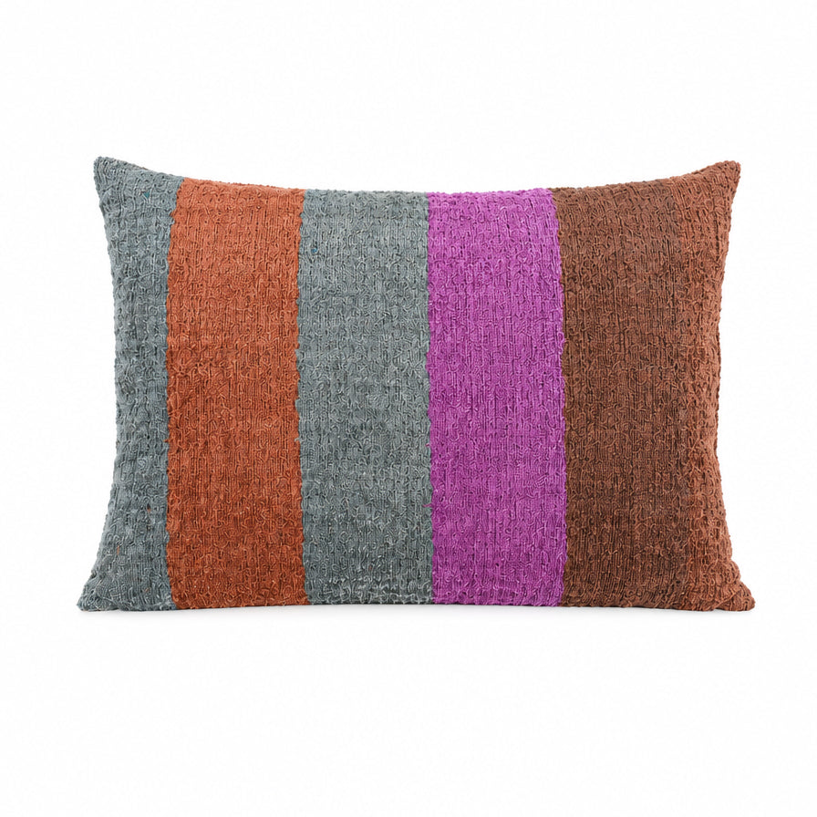 Kissen Ikat Samt Streifen grau/braun/lila, 40x60 cm