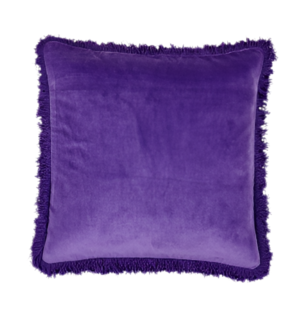 Kissen Samt Fransen Ton in Ton, 45 x 45 cm