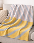Decke Jacquard Linien , 130x200cm rosa/ grau / gelb