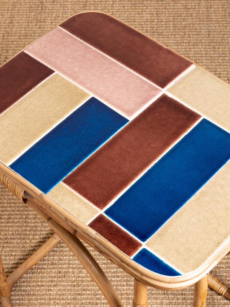 Beistelltisch Fliesen multicolor/ Rattan